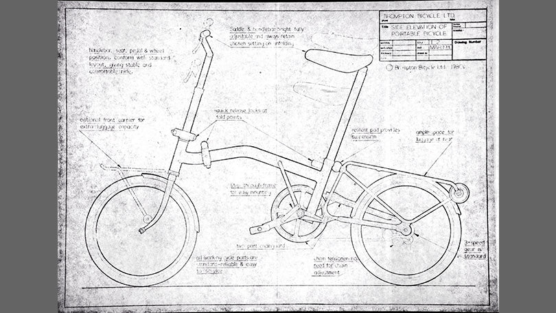 a vintage diagram of an early tage of a bike design annotated thoroughly 