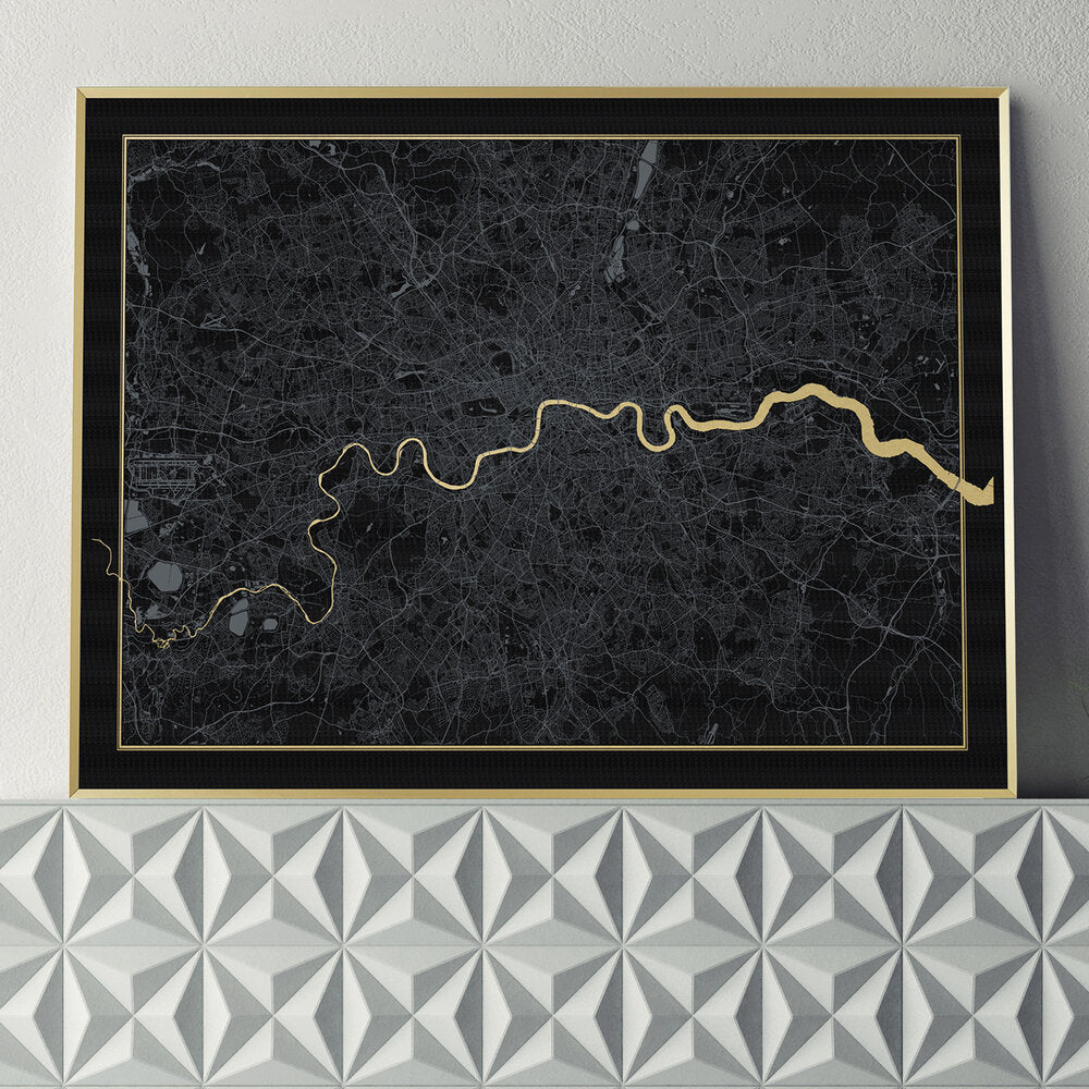 Catford Creative - London Map Screen Print | Black & Gold- Unframed