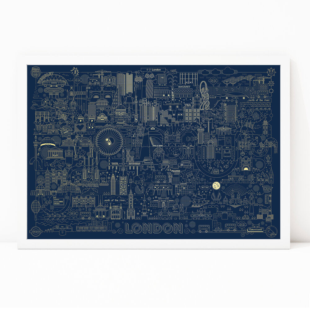 Catford Creative- Catford Creative - London Illustrated Map Screen Print Navy- Unframed