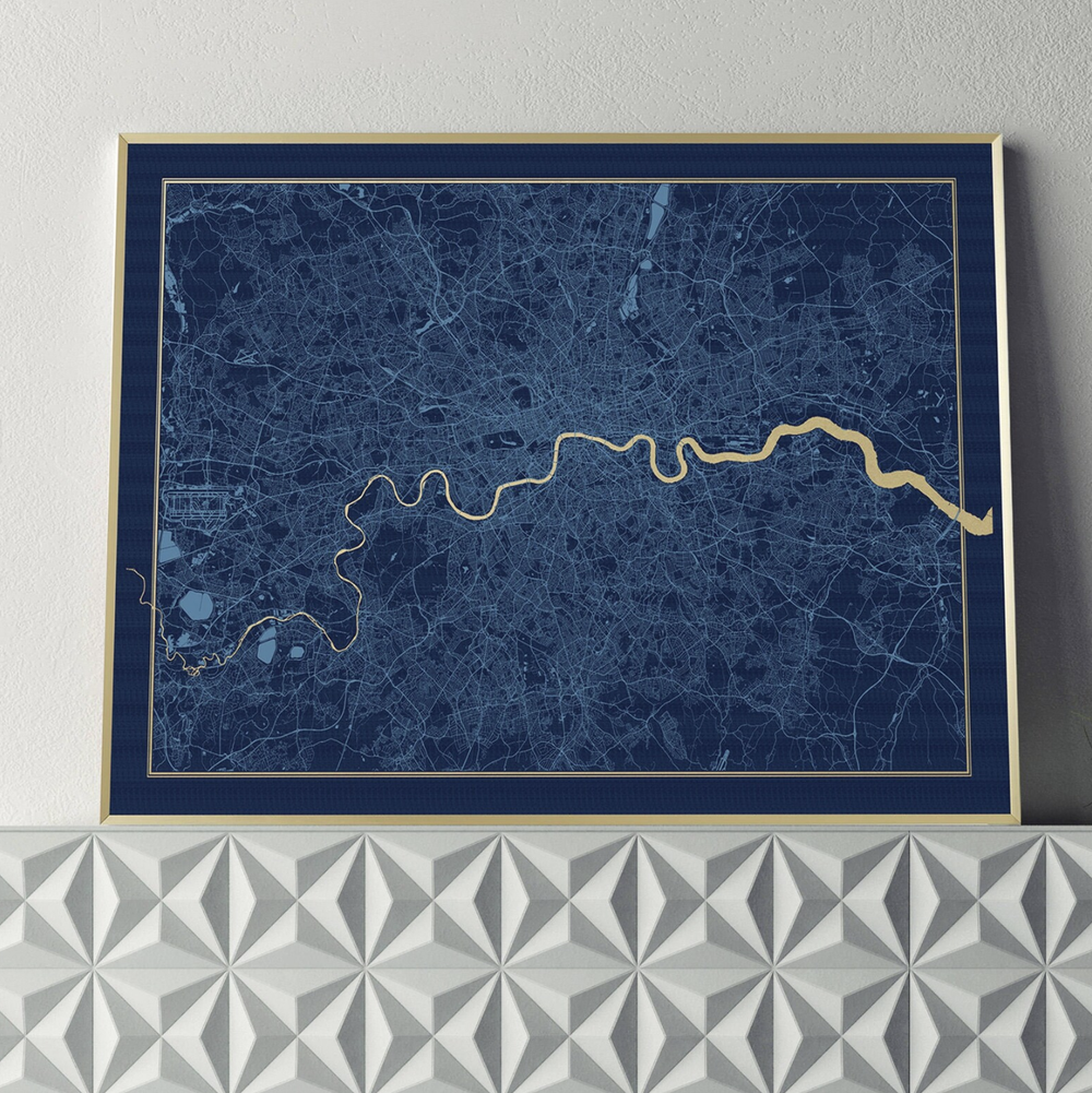 Catford Creative - London Map Screen Print | Navy & Gold- Unframed