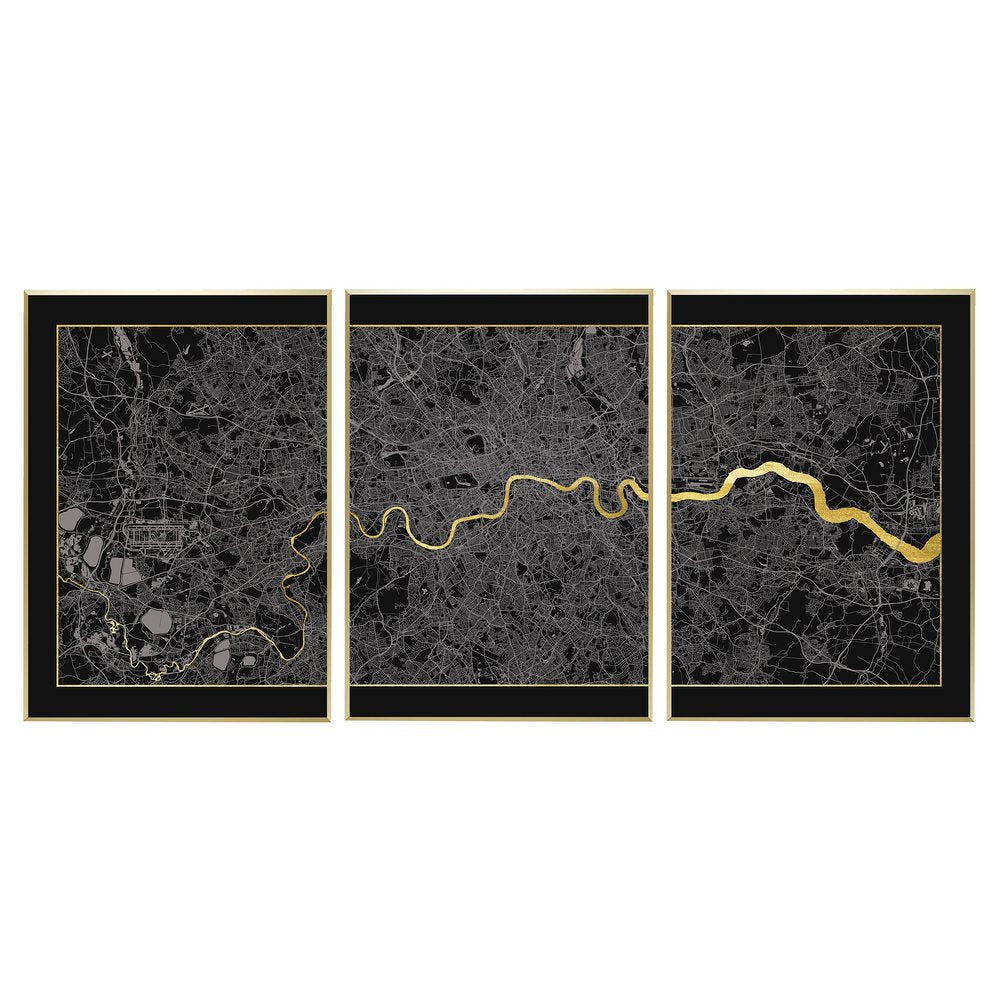 Catford Creative- London Triptych Map Screen Prints | Black & Gold- Unframed