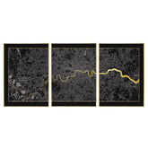 Catford Creative- London Triptych Map Screen Prints | Black & Gold- Unframed
