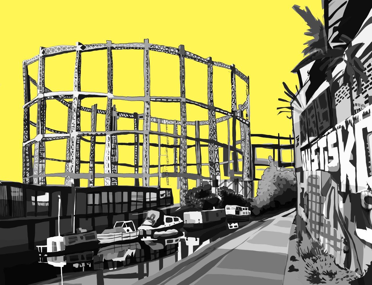 Bethnal Green Gas Holders (Yellow) - tomARTacus