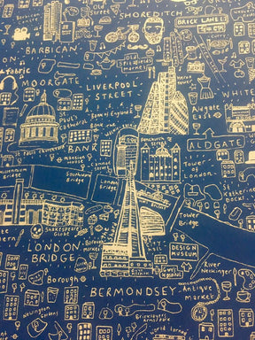 Illustrated Map of London – Black/ Blue Screen Print
