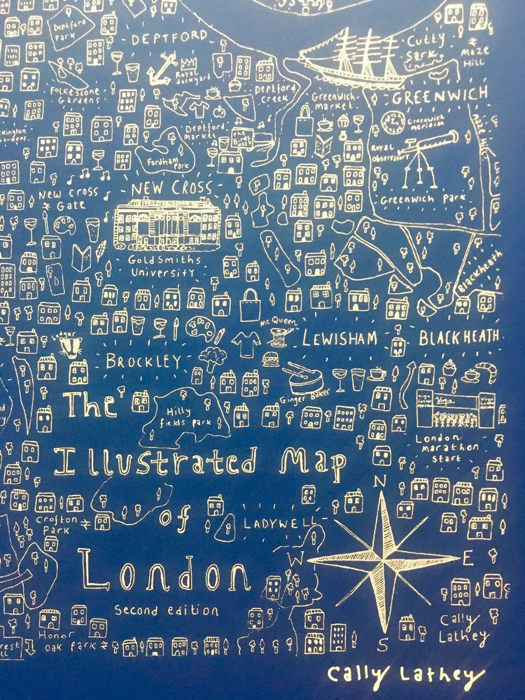 Illustrated Map of London – Black/ Blue Screen Print